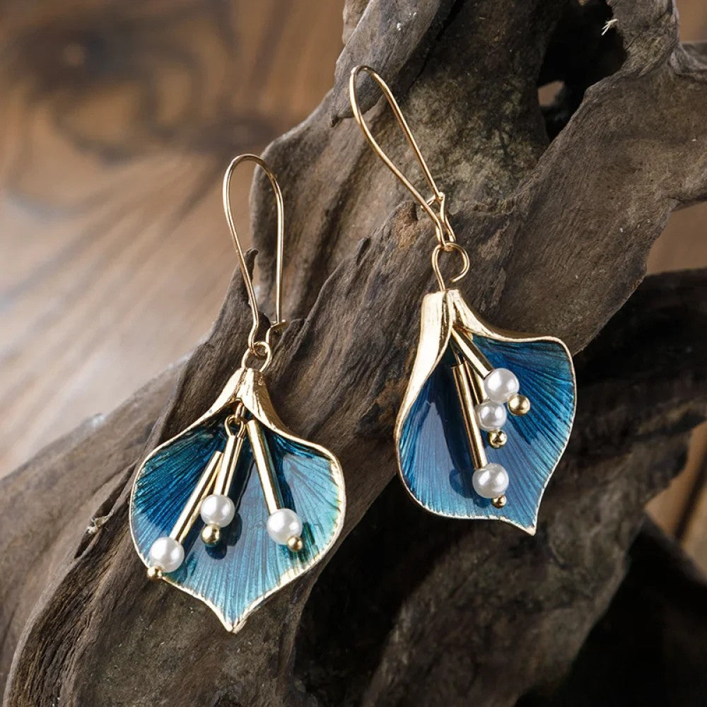 Antike Blaue Lotus Silber Ohrringe