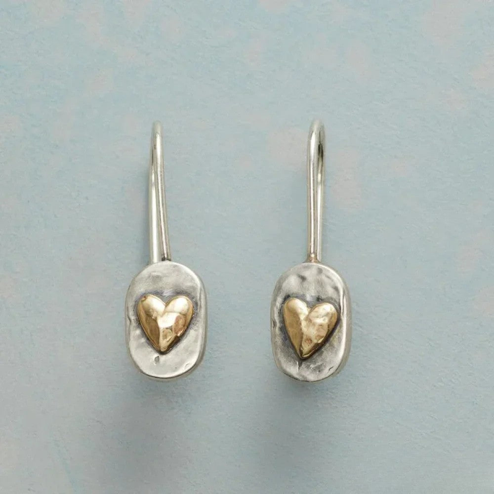 Vintage Silber Ohrringe mit Goldenem Herz