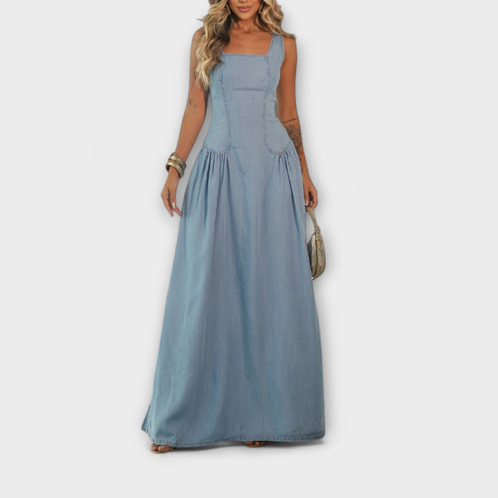 Lux - Denim Blau Trägerloses Kleid