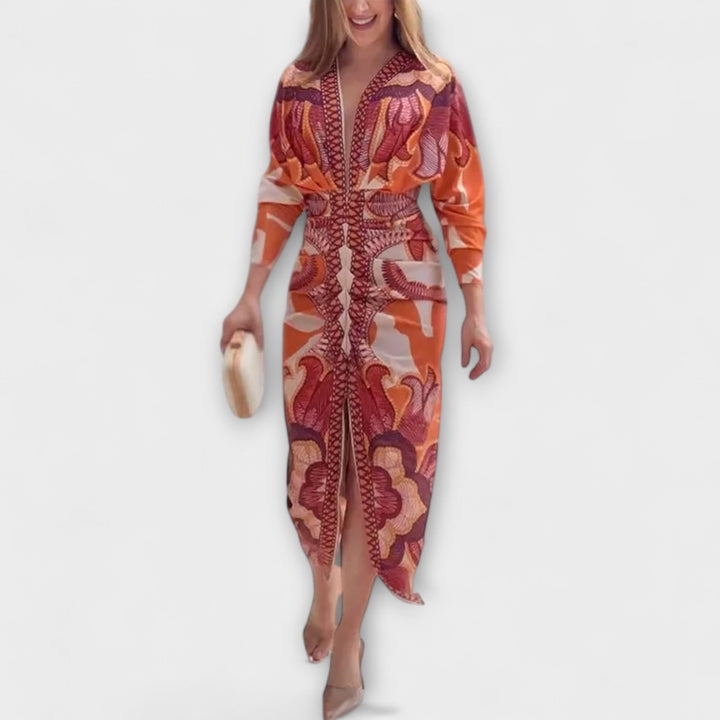 Cleo - Einzigartiges Dolman-Midikleid mit brasilianischem Print