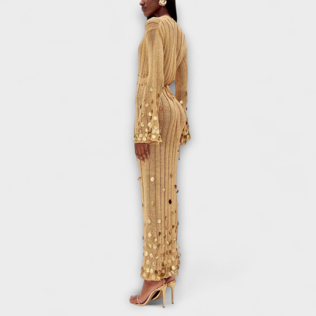 Kathleen - Gold Strick Maxi Kleid von Dolly