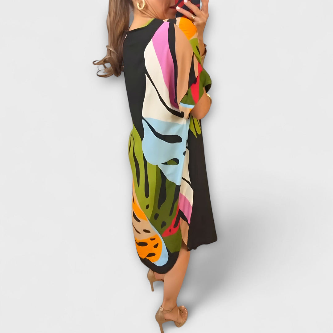 Roos - Lässiges Kleid mit Bunter Blätterdruck