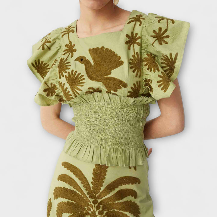 Amy - Schickes Palmbaum- und tropisches Vogel-Print Tanktop