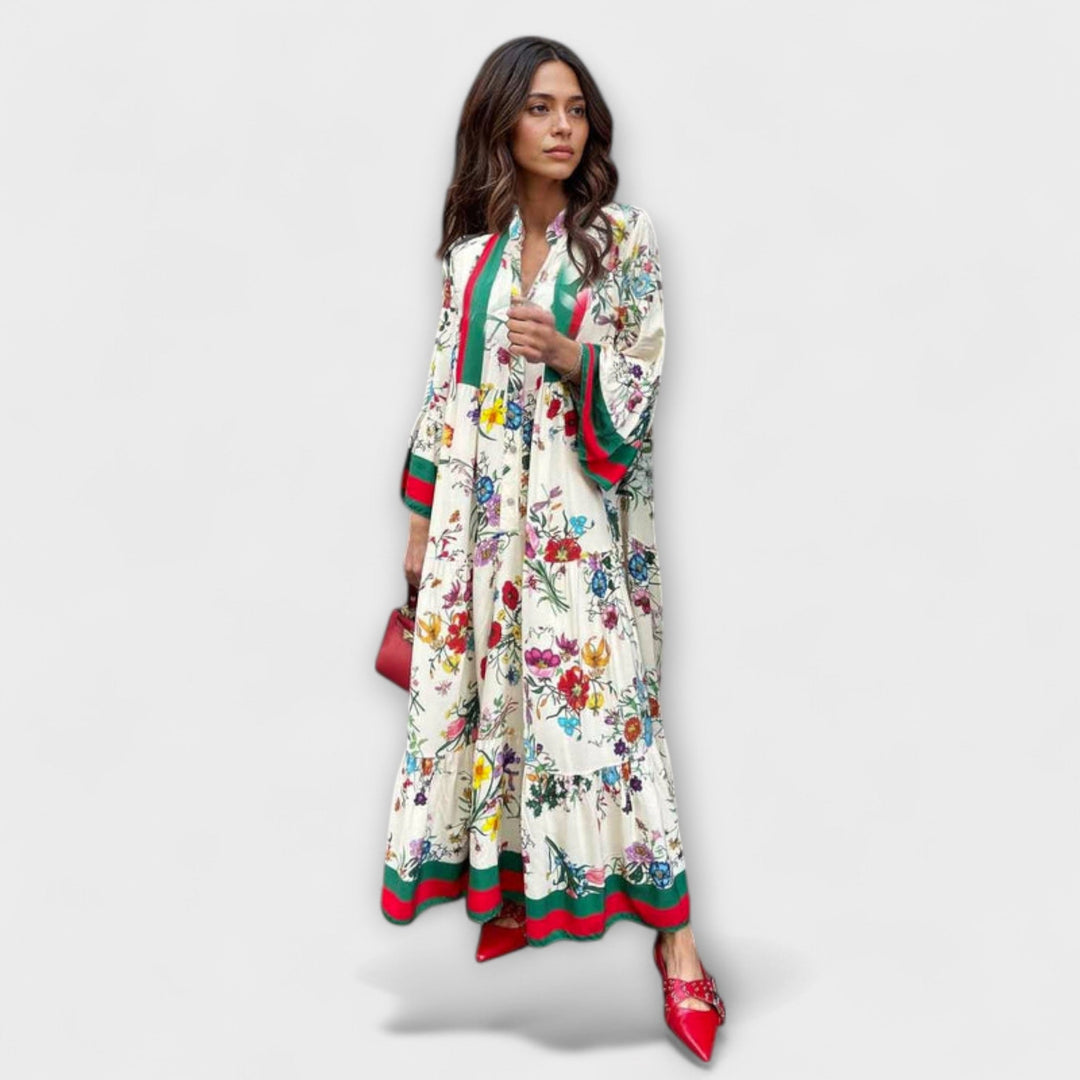 Oriana - Maxikleid mit floralen Druck und Glockenärmeln für Resort Wear