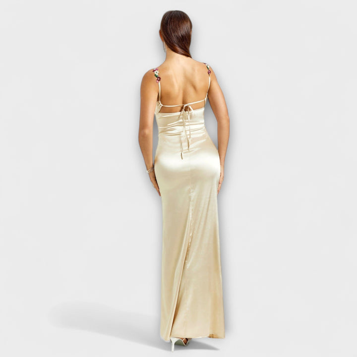 Eira - Verziertes Satin-Kleid mit Trägerschnürung im Rücken
