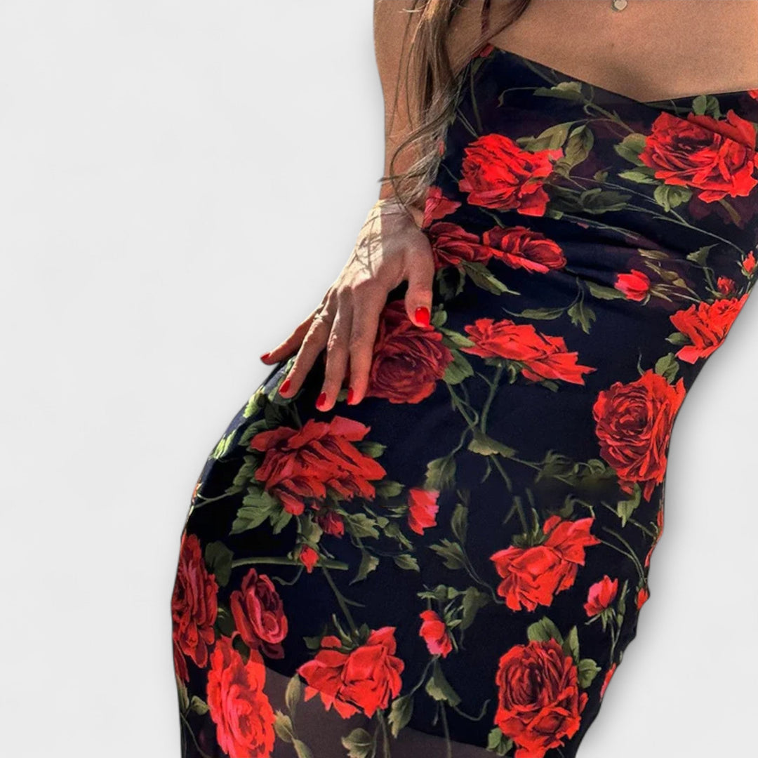 Blumenmuster Spaghetti-Träger Bodycon Kleid