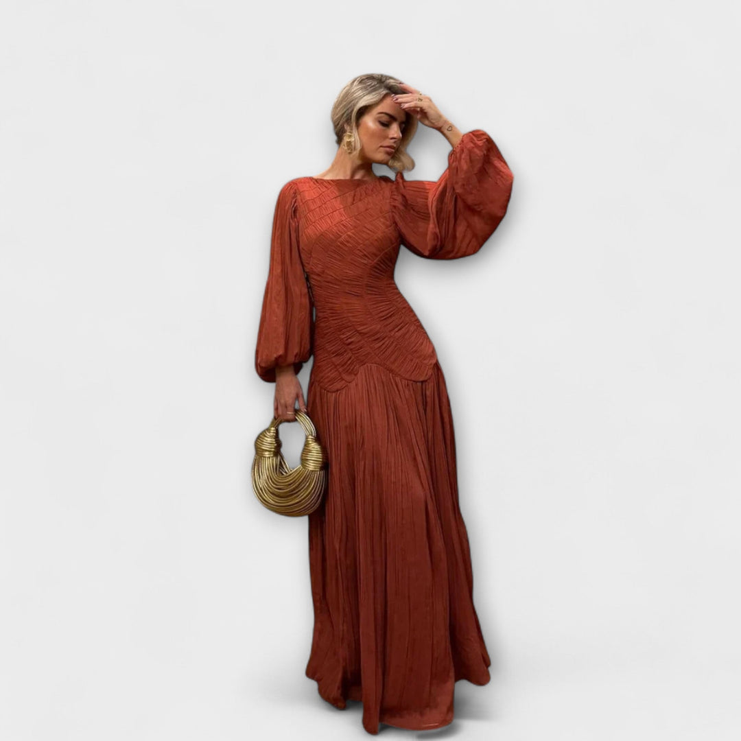 Elegantes Plissiertes Langarmkleid