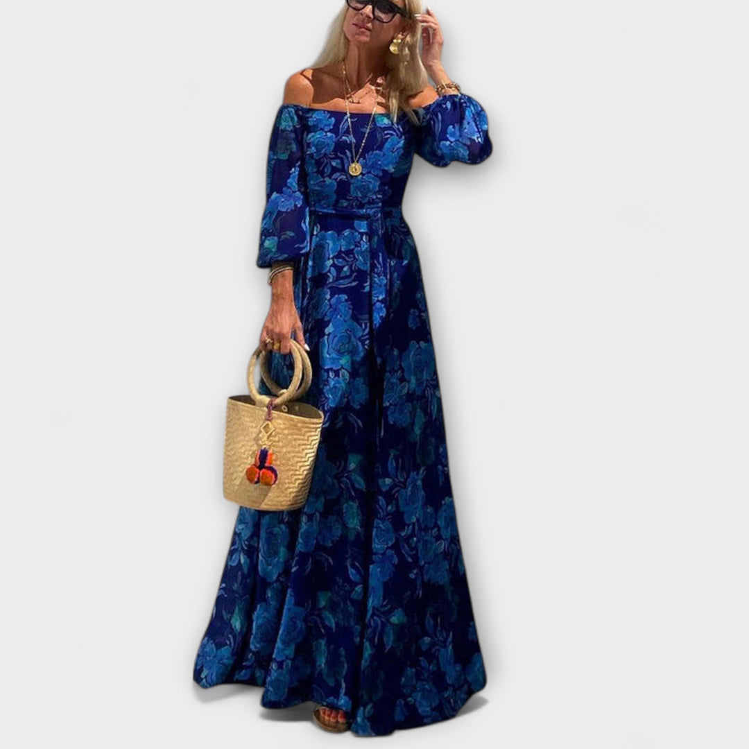 Juniper- Florales Off-Shoulder Smocked Maxikleid für den Urlaub