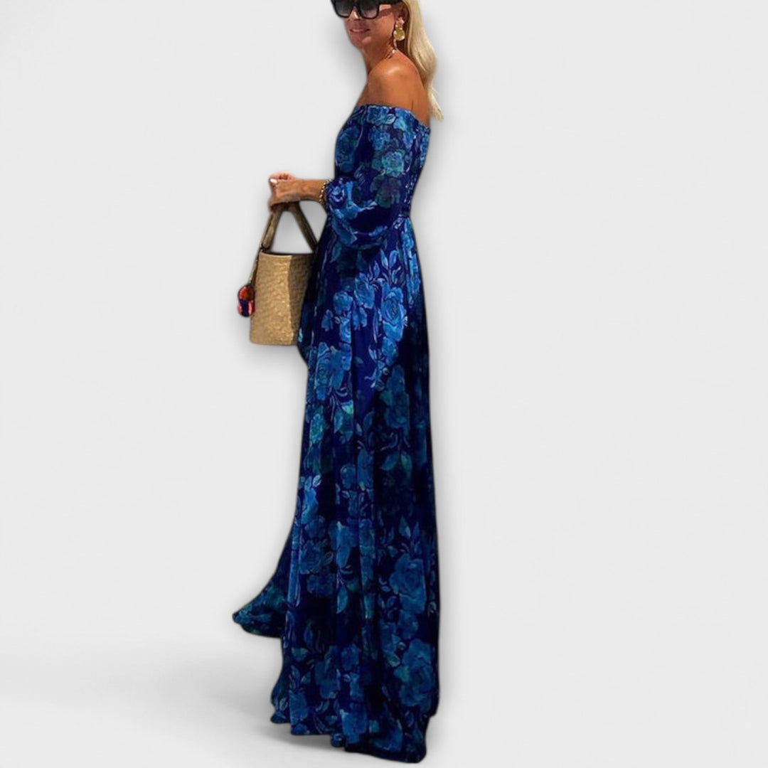 Juniper- Florales Off-Shoulder Smocked Maxikleid für den Urlaub