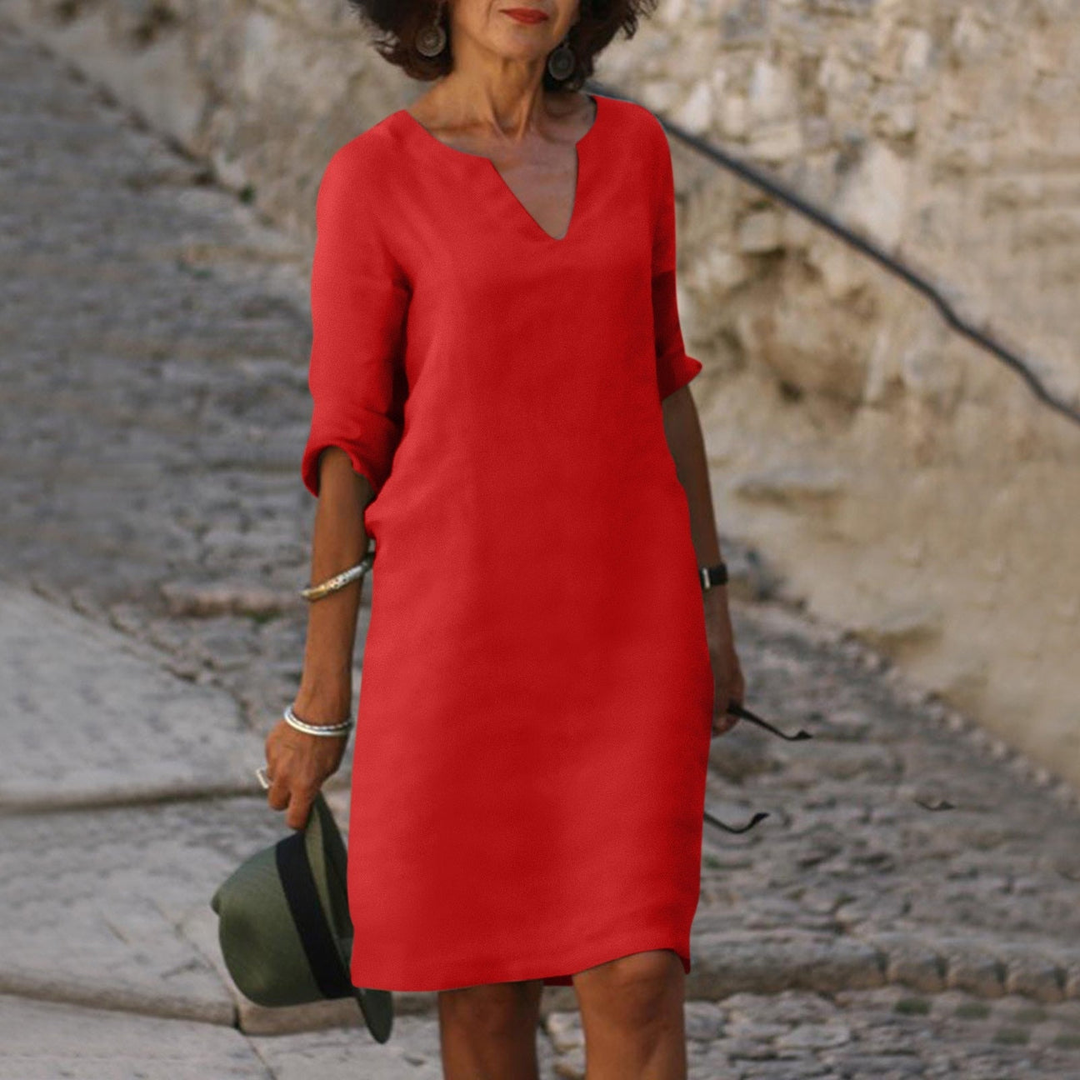 Adele - Bequemes V-Ausschnitt Kleid