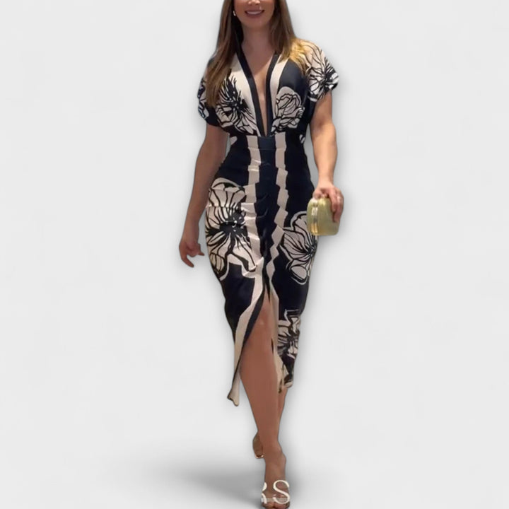 Cleo - Einzigartiges Dolman-Midikleid mit brasilianischem Print