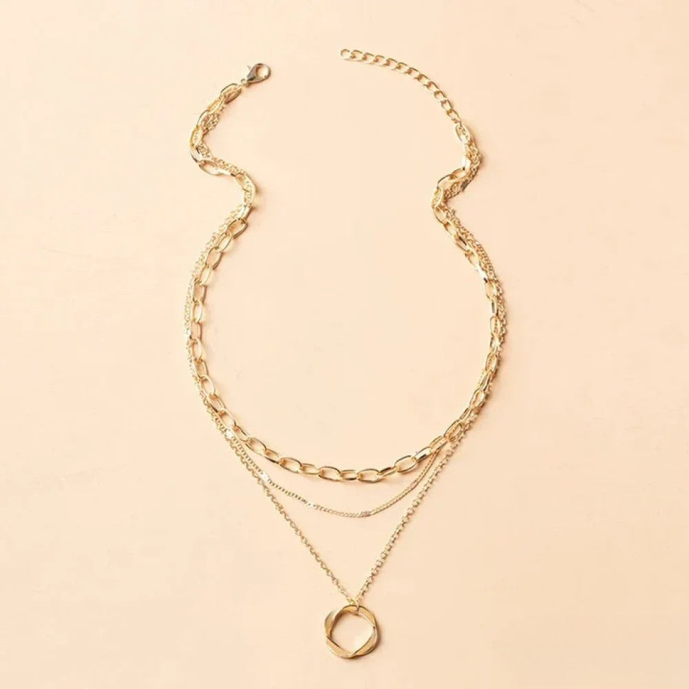 Retro Gold Layered Halskette