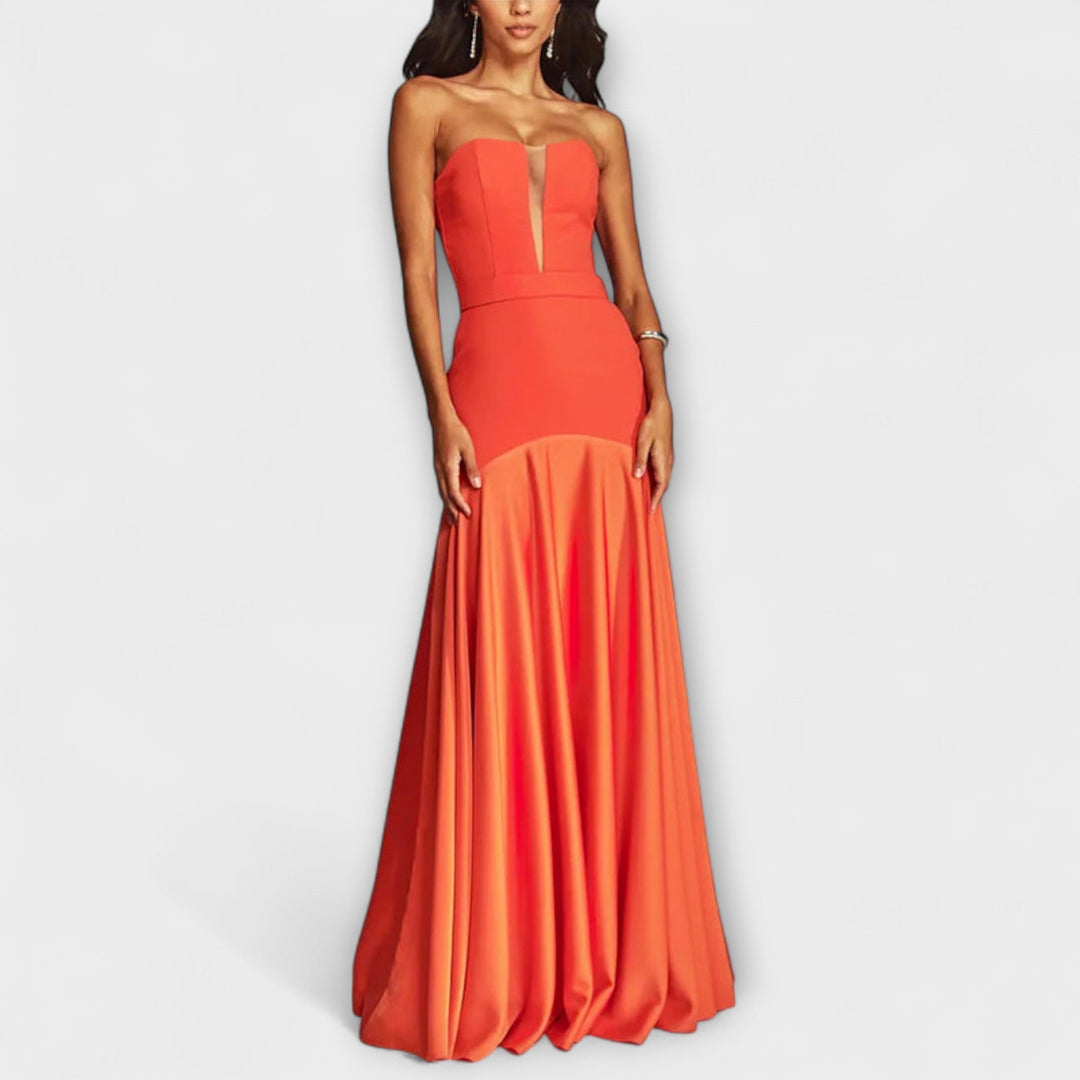 Vada - Schulterfreies Maxikleid mit V-Ausschnitt
