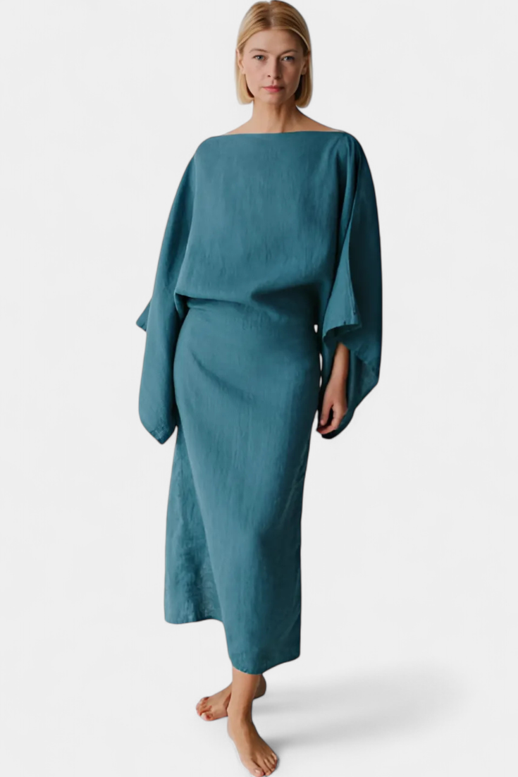 Kamilia – Leinenkleid mit Kimono-Silhouette
